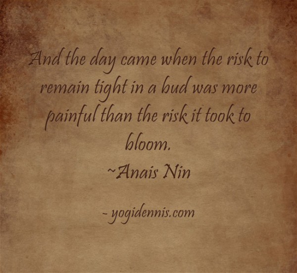 And the day came when the risk to remain tight in a bud was more painful than the risk it took to blossom.  ~Anais Nin